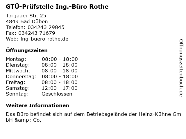 GTÜ-Prüfstelle Ing.-Büro Rothe in Bad Düben: Adresse und Öffnungszeiten