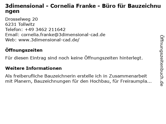 3dimensional - Cornelia Franke - Büro für Bauzeichnungen in Bad Dürrenberg: Adresse und Öffnungszeiten