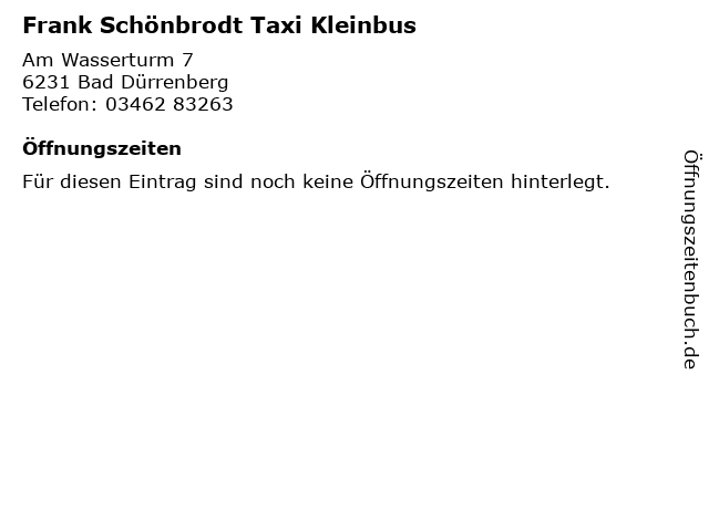 Frank Schönbrodt Taxi Kleinbus in Bad Dürrenberg: Adresse und Öffnungszeiten
