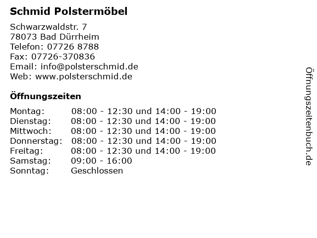 Schmid Polstermöbel in Bad Dürrheim: Adresse und Öffnungszeiten