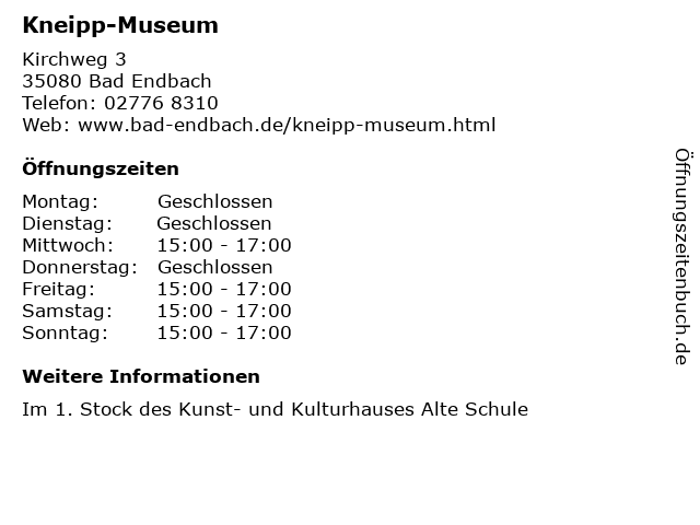 Kneipp-Museum in Bad Endbach: Adresse und Öffnungszeiten
