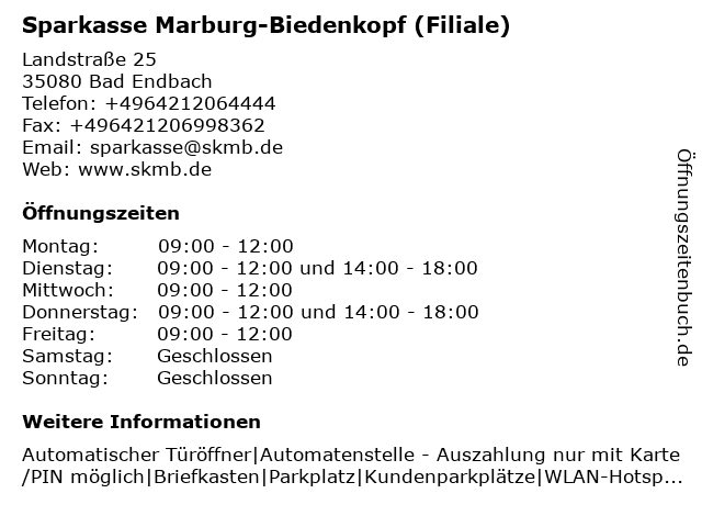 ᐅ Offnungszeiten Sparkasse Marburg Biedenkopf Geschaftsstelle