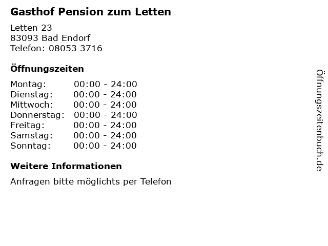 Gasthof Pension zum Letten in Bad Endorf: Adresse und Öffnungszeiten