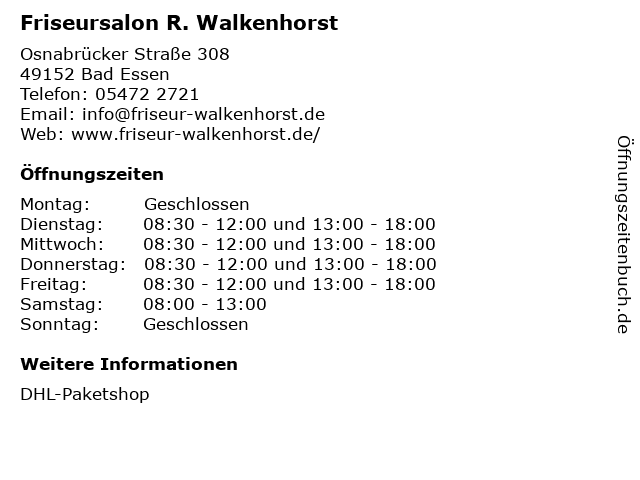 ᐅ Offnungszeiten Friseursalon R Walkenhorst Osnabrucker Strasse 308 In Bad Essen