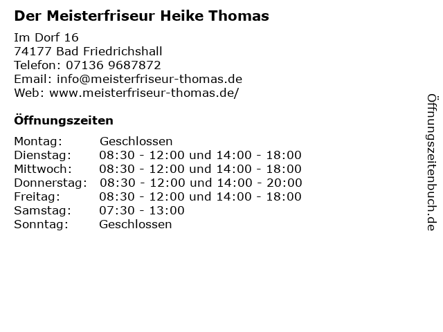 Der Meisterfriseur Heike Thomas in Bad Friedrichshall: Adresse und Öffnungszeiten