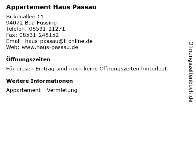 ᐅ Offnungszeiten Appartement Haus Passau Birkenallee 11 In