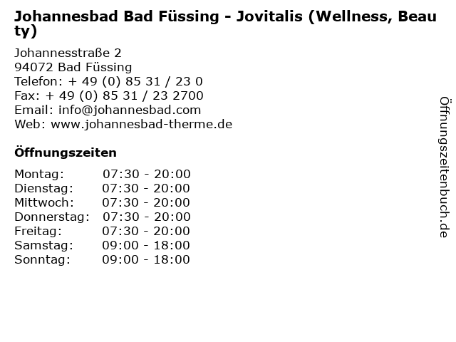 Johannesbad Bad Füssing - Jovitalis (Wellness, Beauty) in Bad Füssing: Adresse und Öffnungszeiten