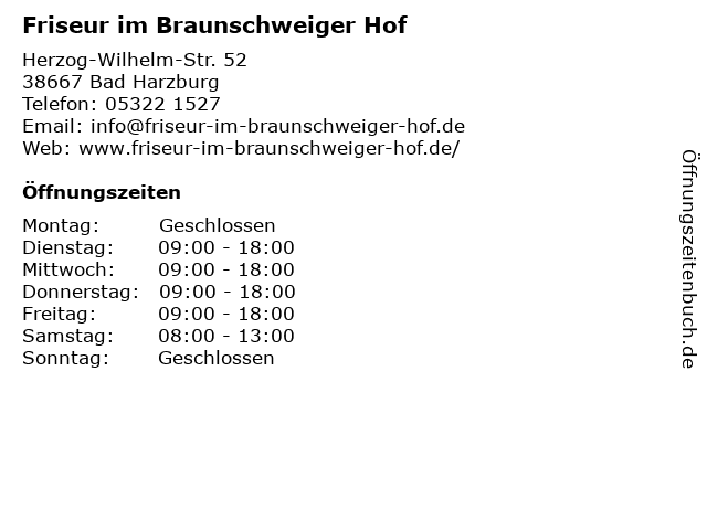 Friseur im Braunschweiger Hof in Bad Harzburg: Adresse und Öffnungszeiten