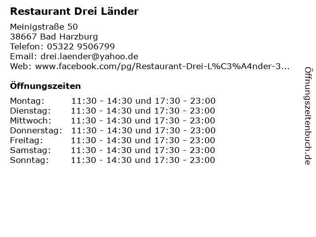 Restaurant Drei Länder in Bad Harzburg: Adresse und Öffnungszeiten