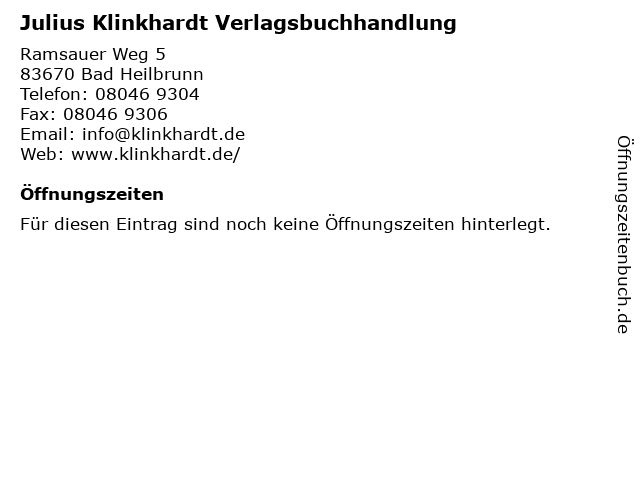 Julius Klinkhardt Verlagsbuchhandlung in Bad Heilbrunn: Adresse und Öffnungszeiten