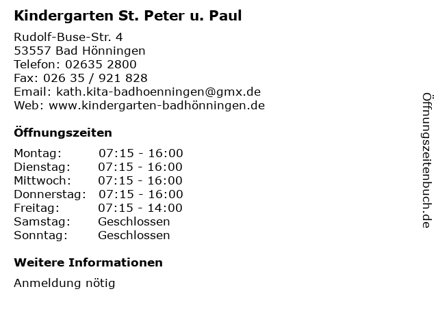 Kindergarten St. Peter u. Paul in Bad Hönningen: Adresse und Öffnungszeiten