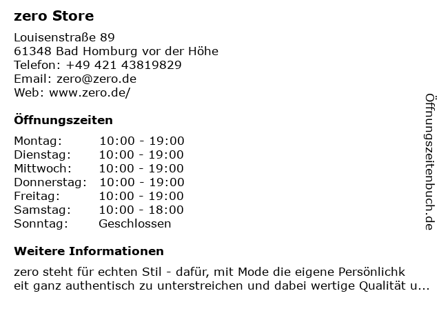 zero Store in Bad Homburg vor der Höhe: Adresse und Öffnungszeiten