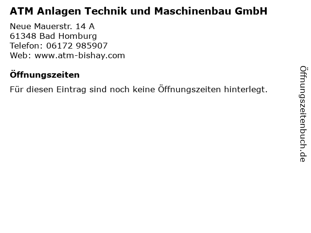 ATM Anlagen Technik und Maschinenbau GmbH in Bad Homburg: Adresse und Öffnungszeiten