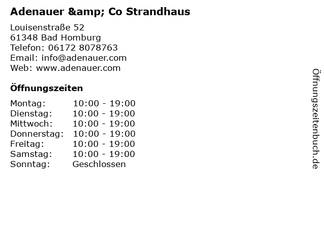 Adenauer & Co Strandhaus in Bad Homburg: Adresse und Öffnungszeiten