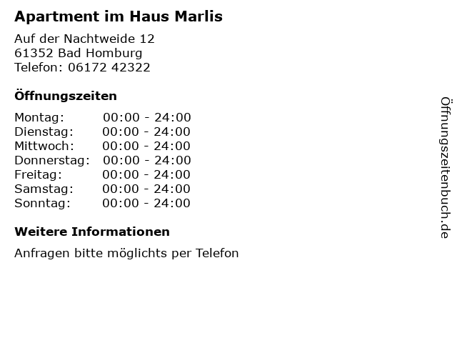 Apartment im Haus Marlis in Bad Homburg: Adresse und Öffnungszeiten