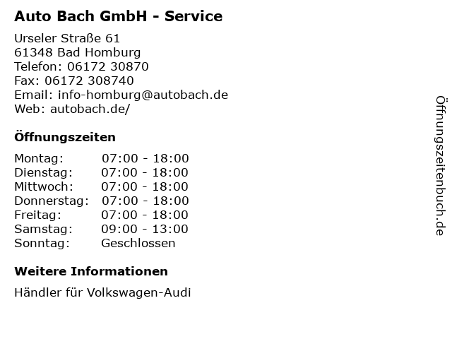 Auto Bach GmbH - Service in Bad Homburg: Adresse und Öffnungszeiten