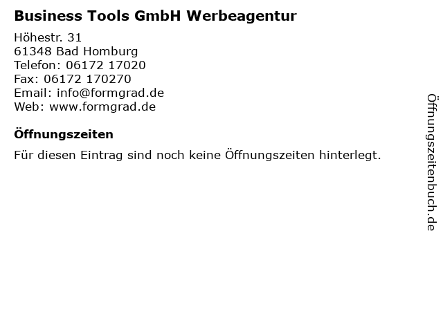 Business Tools GmbH Werbeagentur in Bad Homburg: Adresse und Öffnungszeiten