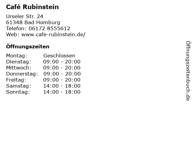 Café Rubinstein in Bad Homburg: Adresse und Öffnungszeiten