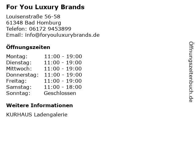 For You Luxury Brands in Bad Homburg: Adresse und Öffnungszeiten