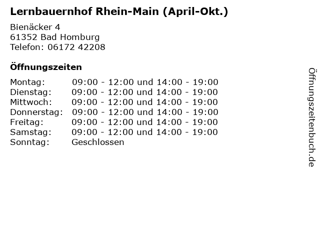 Lernbauernhof Rhein-Main (April-Okt.) in Bad Homburg: Adresse und Öffnungszeiten