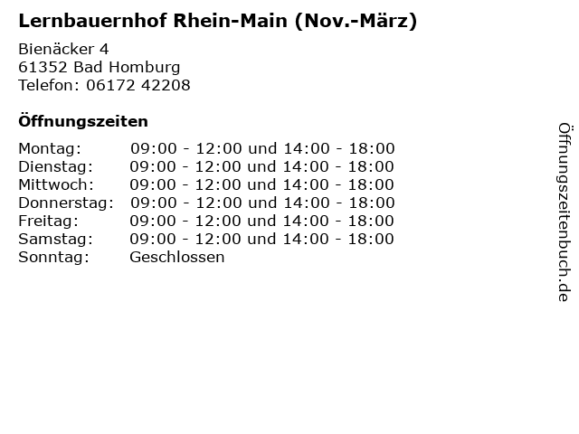 Lernbauernhof Rhein-Main (Nov.-März) in Bad Homburg: Adresse und Öffnungszeiten