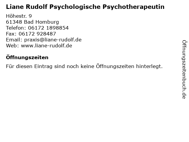 Liane Rudolf Psychologische Psychotherapeutin in Bad Homburg: Adresse und Öffnungszeiten
