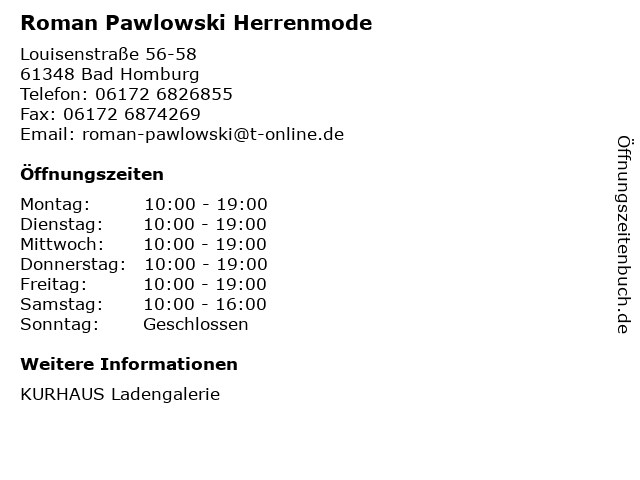 Roman Pawlowski Herrenmode in Bad Homburg: Adresse und Öffnungszeiten
