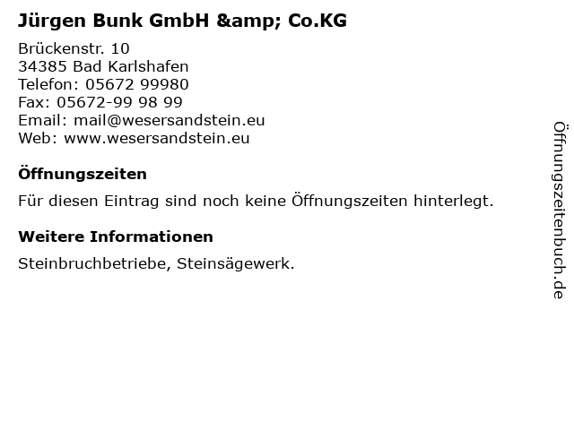 Jürgen Bunk GmbH & Co.KG in Bad Karlshafen: Adresse und Öffnungszeiten