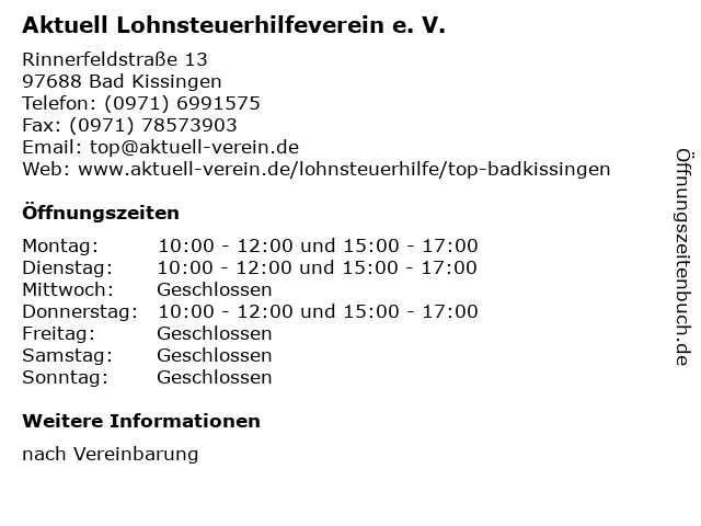 Aktuell Lohnsteuerhilfeverein e. V. in Bad Kissingen: Adresse und Öffnungszeiten