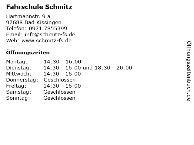 Fahrschule Schmitz in Bad Kissingen: Adresse und Öffnungszeiten