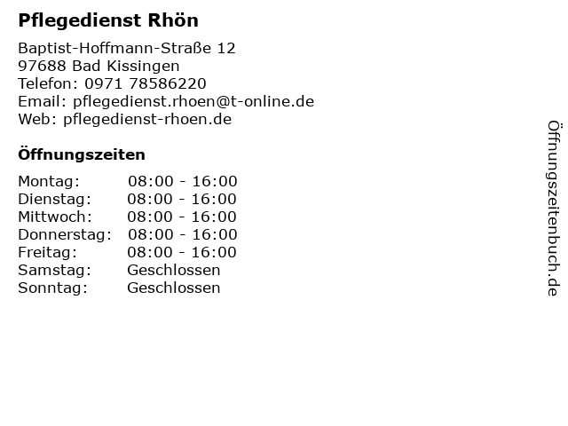 Pflegedienst Rhön in Bad Kissingen: Adresse und Öffnungszeiten