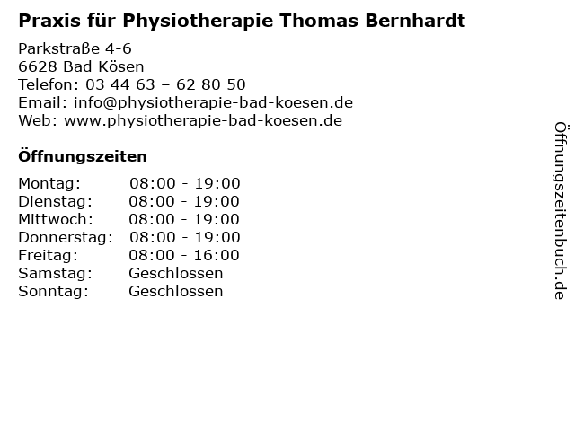 Praxis für Physiotherapie Thomas Bernhardt in Bad Kösen: Adresse und Öffnungszeiten