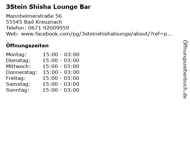 3Stein Shisha Lounge Bar in Bad Kreuznach: Adresse und Öffnungszeiten