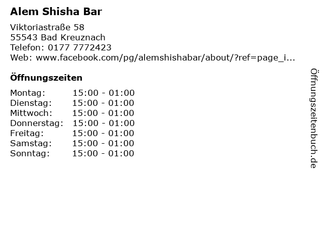 Alem Shisha Bar in Bad Kreuznach: Adresse und Öffnungszeiten
