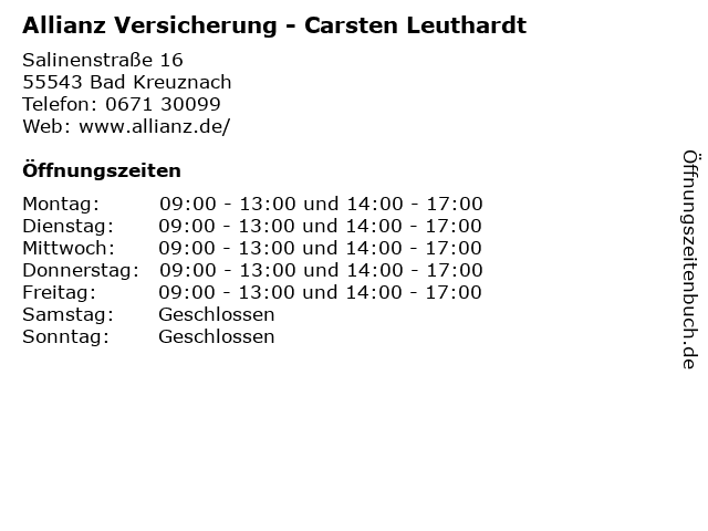 Allianz Versicherung - Carsten Leuthardt in Bad Kreuznach: Adresse und Öffnungszeiten