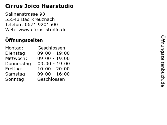Cirrus Joico Haarstudio in Bad Kreuznach: Adresse und Öffnungszeiten