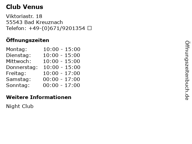 Club Venus in Bad Kreuznach: Adresse und Öffnungszeiten