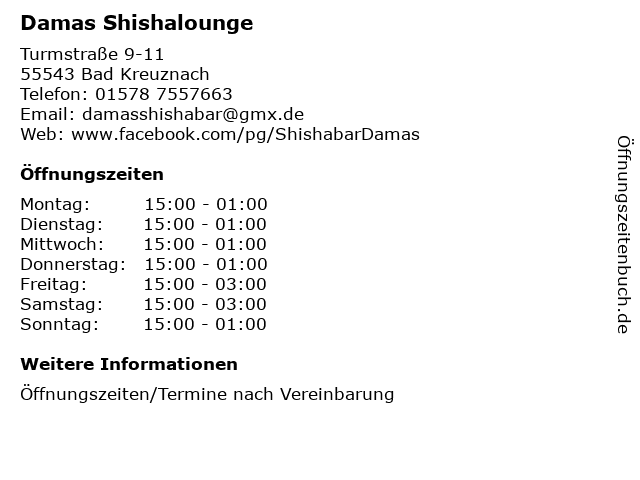 Damas Shishalounge in Bad Kreuznach: Adresse und Öffnungszeiten