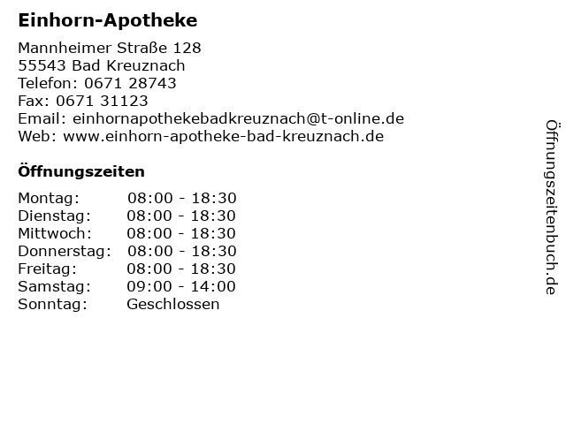 Einhorn-Apotheke in Bad Kreuznach: Adresse und Öffnungszeiten