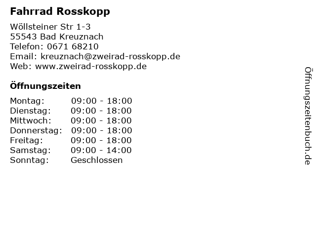 Fahrrad Rosskopp in Bad Kreuznach: Adresse und Öffnungszeiten