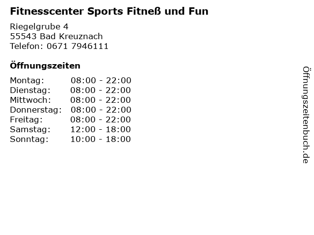 Fitnesscenter Sports Fitneß und Fun in Bad Kreuznach: Adresse und Öffnungszeiten