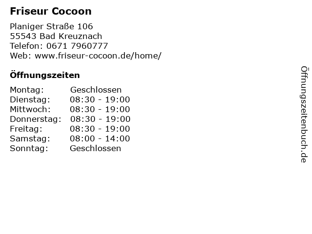 Friseur Cocoon in Bad Kreuznach: Adresse und Öffnungszeiten