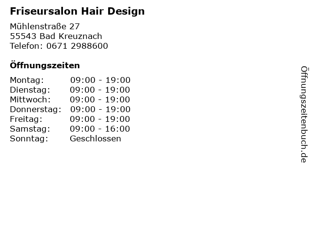 Friseursalon Hair Design in Bad Kreuznach: Adresse und Öffnungszeiten