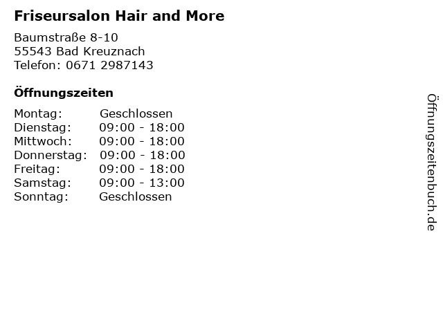 Friseursalon Hair and More in Bad Kreuznach: Adresse und Öffnungszeiten