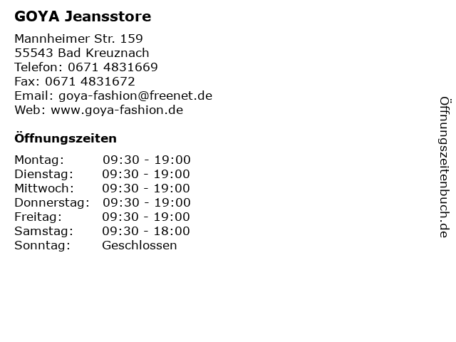 GOYA Jeansstore in Bad Kreuznach: Adresse und Öffnungszeiten