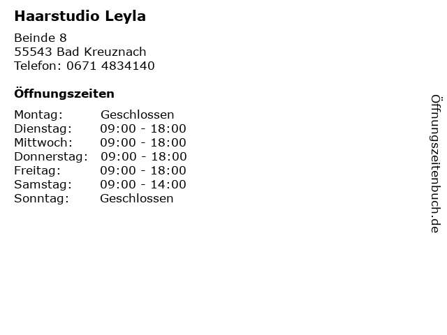 Haarstudio Leyla in Bad Kreuznach: Adresse und Öffnungszeiten