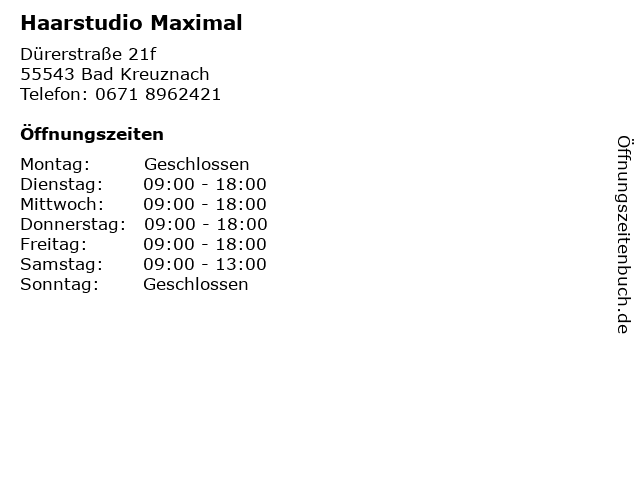 Haarstudio Maximal in Bad Kreuznach: Adresse und Öffnungszeiten