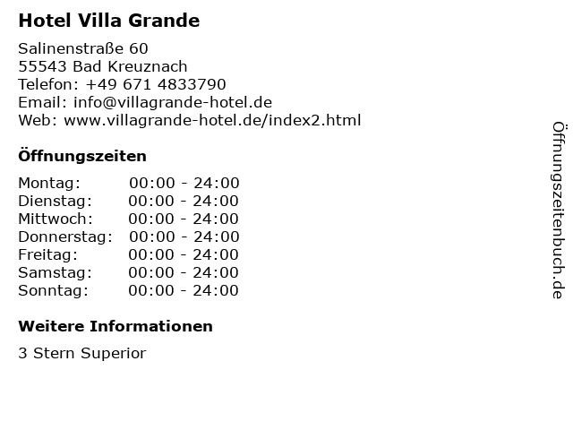 Hotel Villa Grande in Bad Kreuznach: Adresse und Öffnungszeiten