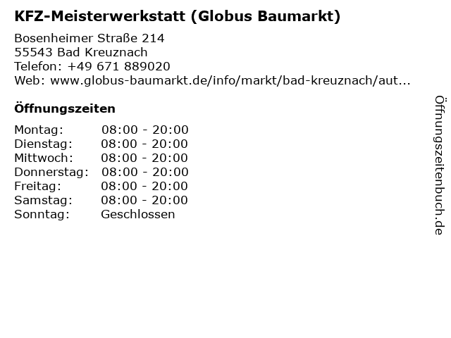 KFZ-Meisterwerkstatt (Globus Baumarkt) in Bad Kreuznach: Adresse und Öffnungszeiten
