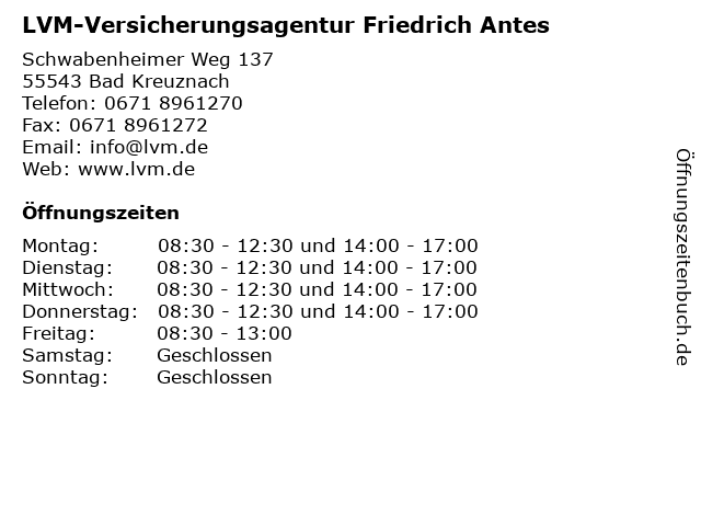 LVM-Versicherungsagentur Friedrich Antes in Bad Kreuznach: Adresse und Öffnungszeiten